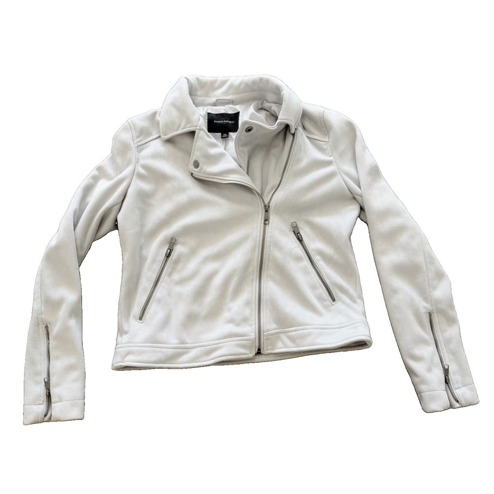 Banana Republic Women's XS Ivory Faux Suede Moto Jacket Biker Zip Cropped